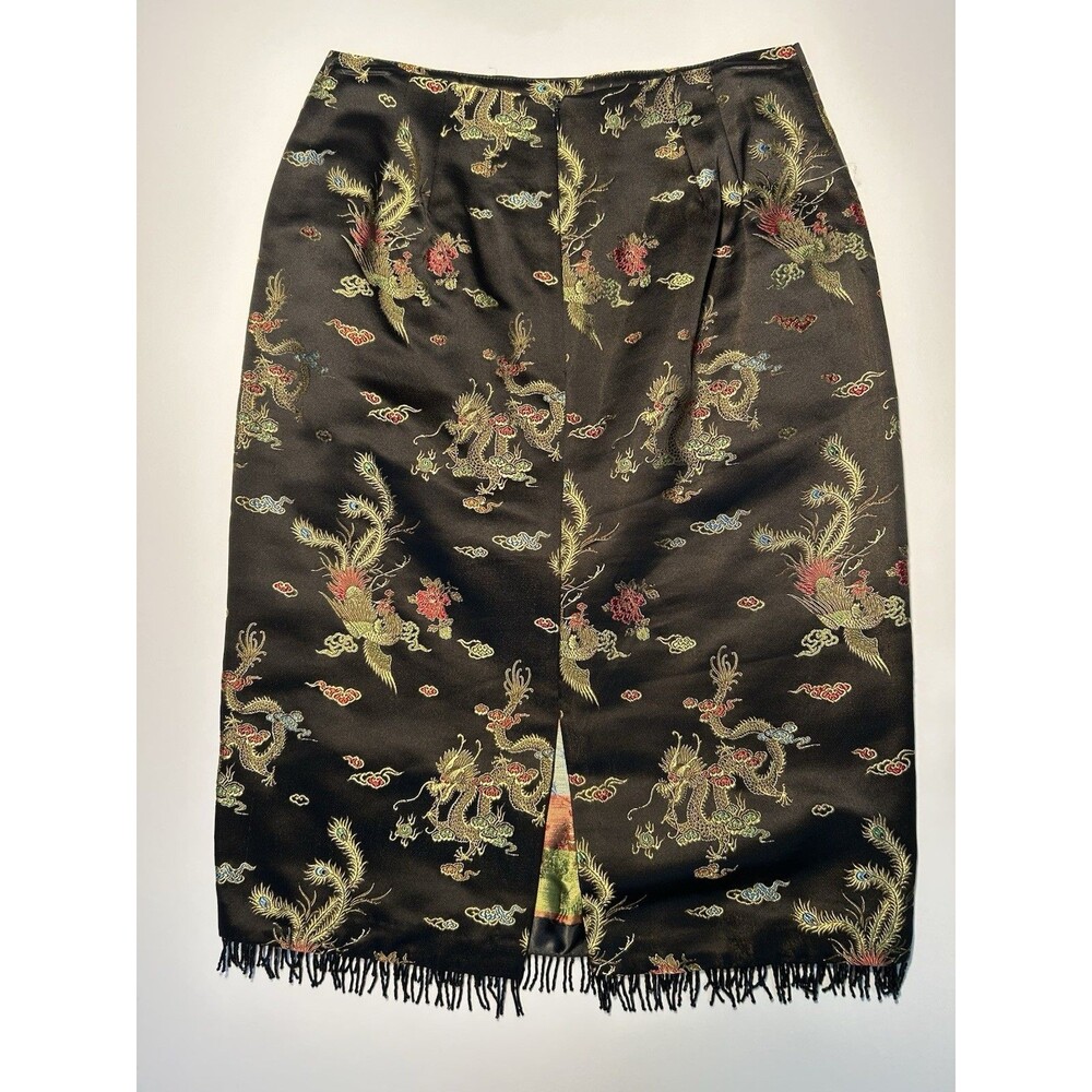 Karen Kane Women’s Black Silk Blend Pencil Skirt Size 4 26X24 Asian Dragon Motif - Picture 4 of 8